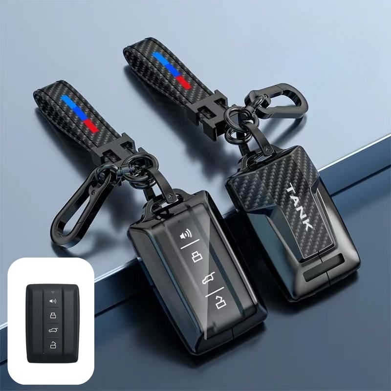 Chargez l&#39;image dans la visionneuse de la galerie, Great Wall Zinc Alloy + Carbon Fiber Texture Car Key Fob Case Cover For Tank 300, 400, 500
