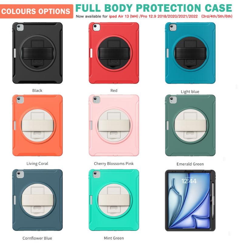 Cargue la imagen en el visor de la galería, Apple iPad Air 6 13” &amp; iPad Pro 3/4/5/6 12.9&quot;   - 360 Degree Rotate Shockproof Heavy Duty Tough Stand Case Cover With Pen Holder - Polar Tech Australia
