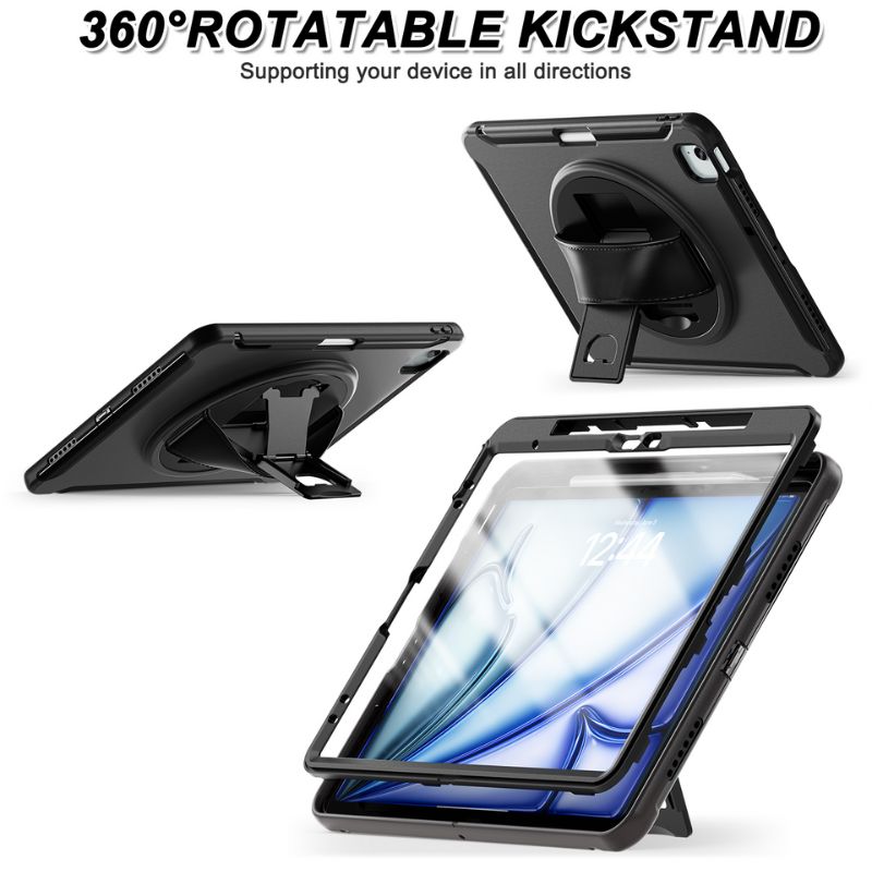 Cargue la imagen en el visor de la galería, Apple iPad Air 6 13” &amp; iPad Pro 3/4/5/6 12.9&quot;   - 360 Degree Rotate Shockproof Heavy Duty Tough Stand Case Cover With Pen Holder - Polar Tech Australia
