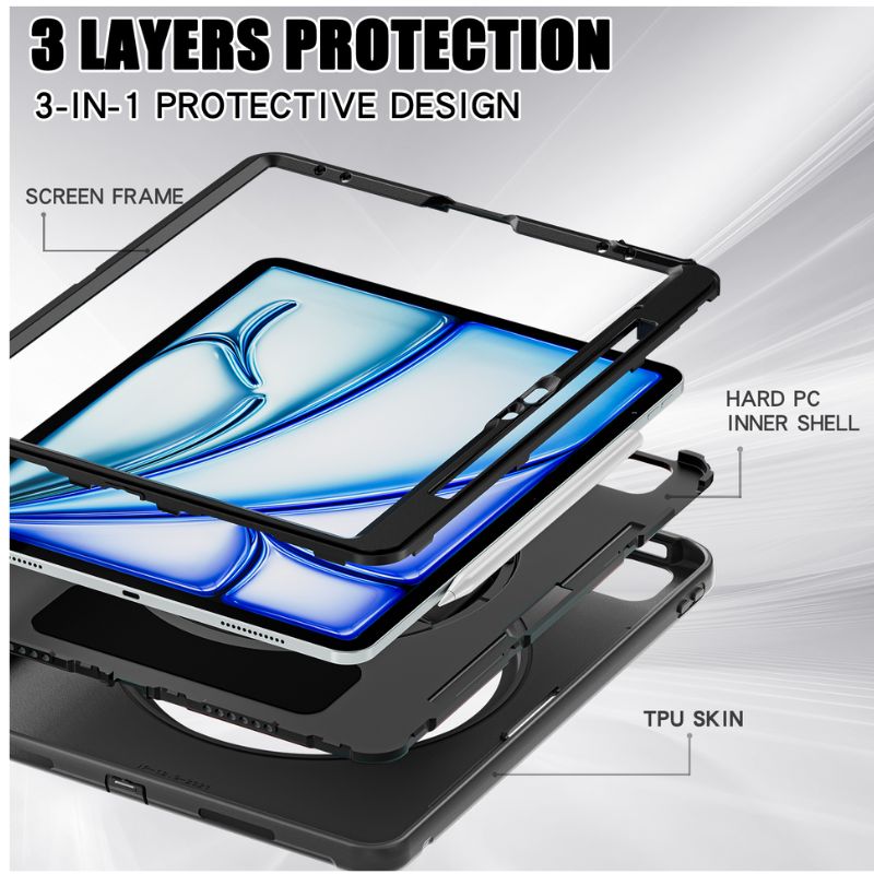 Cargue la imagen en el visor de la galería, Apple iPad Air 6 13” &amp; iPad Pro 3/4/5/6 12.9&quot;   - 360 Degree Rotate Shockproof Heavy Duty Tough Stand Case Cover With Pen Holder - Polar Tech Australia
