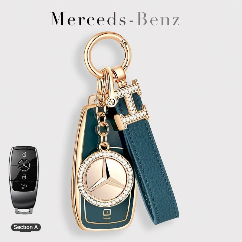 Load image into Gallery viewer, Mercedes Benz Fashionable TPU + Aluminum alloy + Leather Car Key Fob Case Cover For Benz C, E, S, G-Class, GLE, GLC, CLA, CLS, EQC, ML, GL, EQS
