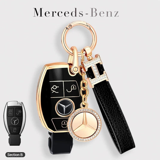 Mercedes Benz Fashionable TPU + Aluminum alloy + Leather Car Key Fob Case Cover For Benz C, E, S, G-Class, GLE, GLC, CLA, CLS, EQC, ML, GL, EQS