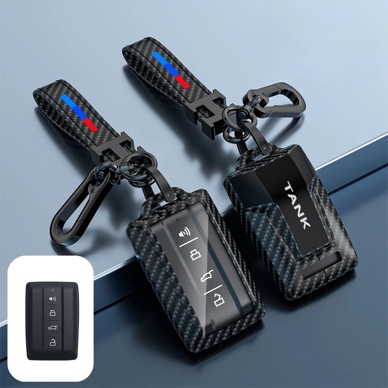 Chargez l&#39;image dans la visionneuse de la galerie, Great Wall Zinc Alloy + Carbon Fiber Texture Car Key Fob Case Cover For Tank 300, 400, 500
