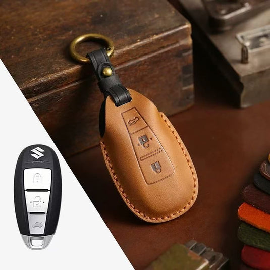 Suzuki Handcrafted Genuine Leather Car Key Fob Case Cover For Vitara, SX4, S-Cross, Ciaz, Baleno - Polar Tech Australia