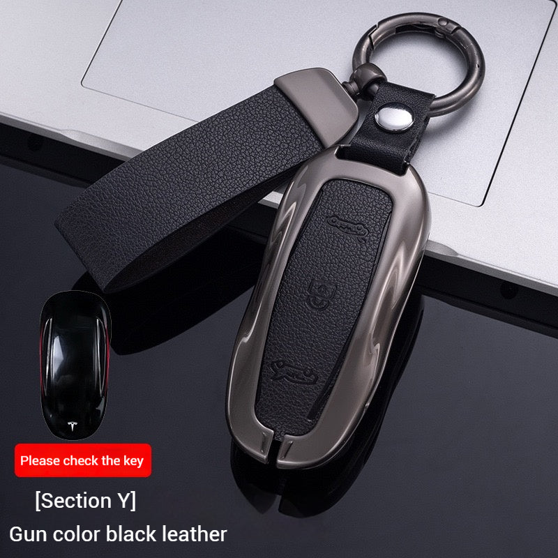 Cargue la imagen en el visor de la galería, Tesla Metal + PU Leather Smart Car Key Fob Case for Model 3, S, Y, X
