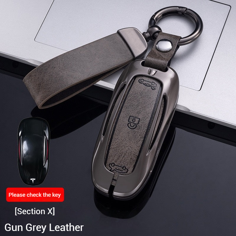 Cargue la imagen en el visor de la galería, Tesla Metal + PU Leather Smart Car Key Fob Case for Model 3, S, Y, X
