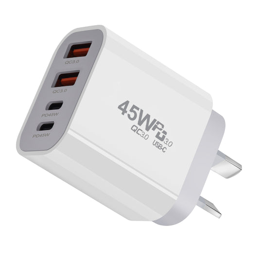 45W PD Type-C + QC 3.0 USB Dual Port Wall Travelling Charger Adapter-  (SAA Approved/AU Plug)