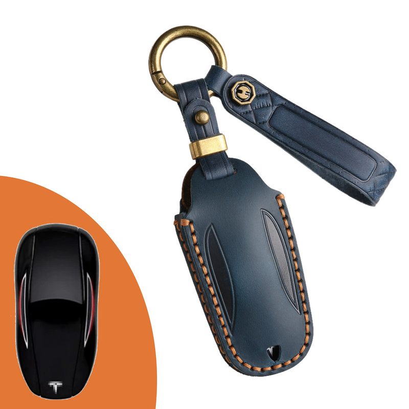 Cargue la imagen en el visor de la galería, Tesla Handcrafted Genuine Leather Car Key Fob Protective Cover Case For Model 3, Y, S, X

