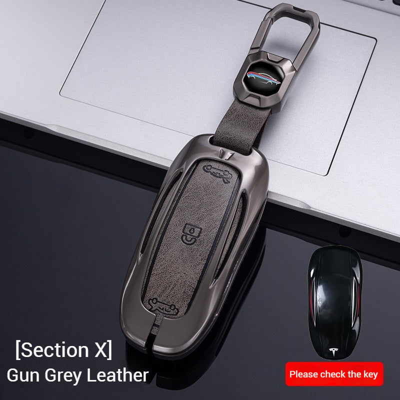 Cargue la imagen en el visor de la galería, Tesla Metal + PU Leather Smart Car Key Fob Case for Model 3, S, Y, X
