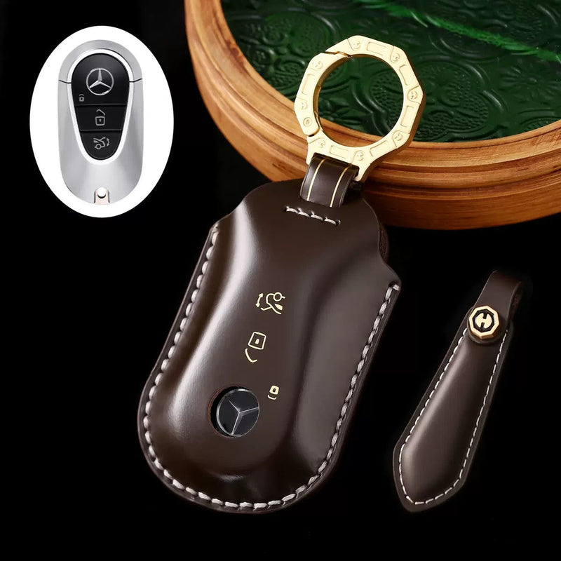 Load image into Gallery viewer, Mercedes Benz Genuine Leather Protection Car Key Fob Case Cover For Benz A, C, E, S-Class, GLC, GLE, GLS, GLS, EQC, EQS - Polar Tech Australia
