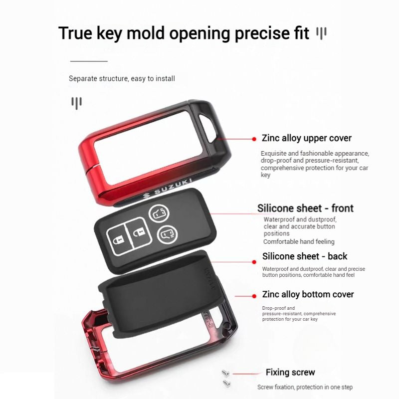 Load image into Gallery viewer, Suzuki Zinc Alloy + Silicone Car Key Fob Case Cover For Dzire, Ertiga, Vitara, Brezza, Baleno, HustlerJimny, - Polar Tech Australia
