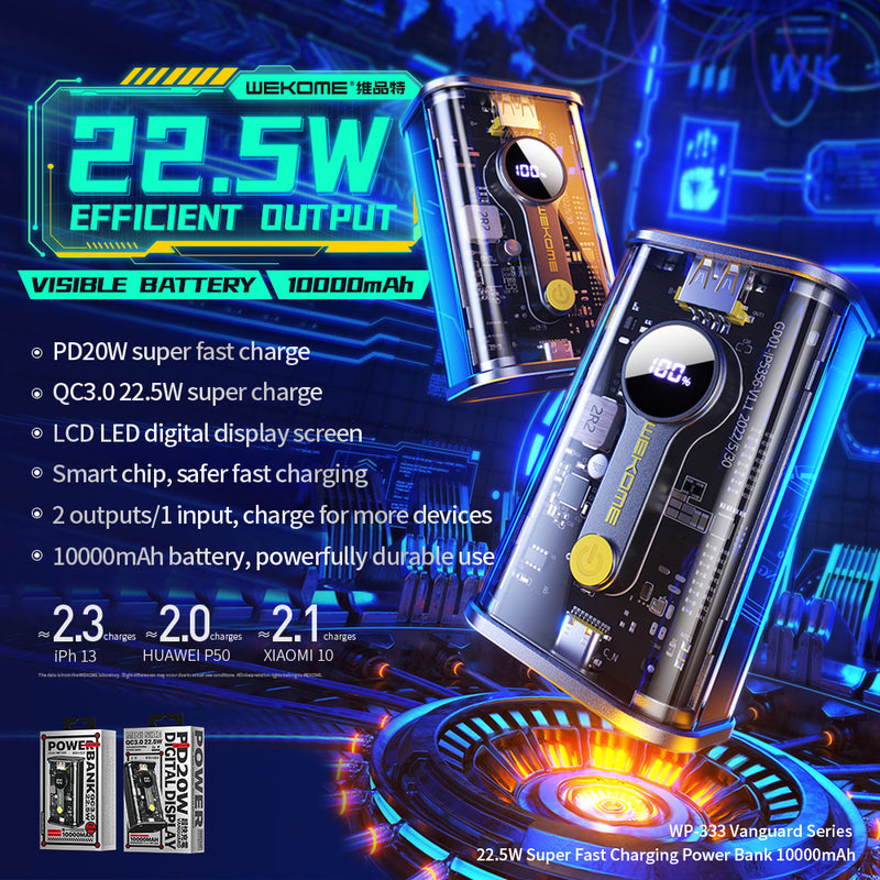 Cargue la imagen en el visor de la galería, [WP-333] WEKOME Transparent PD 20W 10000mah USB Type-C PD Fast Charging Power Bank Portable Charger - Polar Tech Australia
