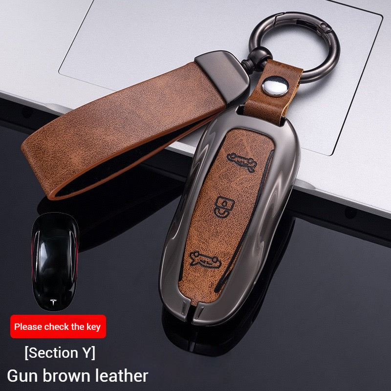 Cargue la imagen en el visor de la galería, Tesla Metal + PU Leather Smart Car Key Fob Case for Model 3, S, Y, X
