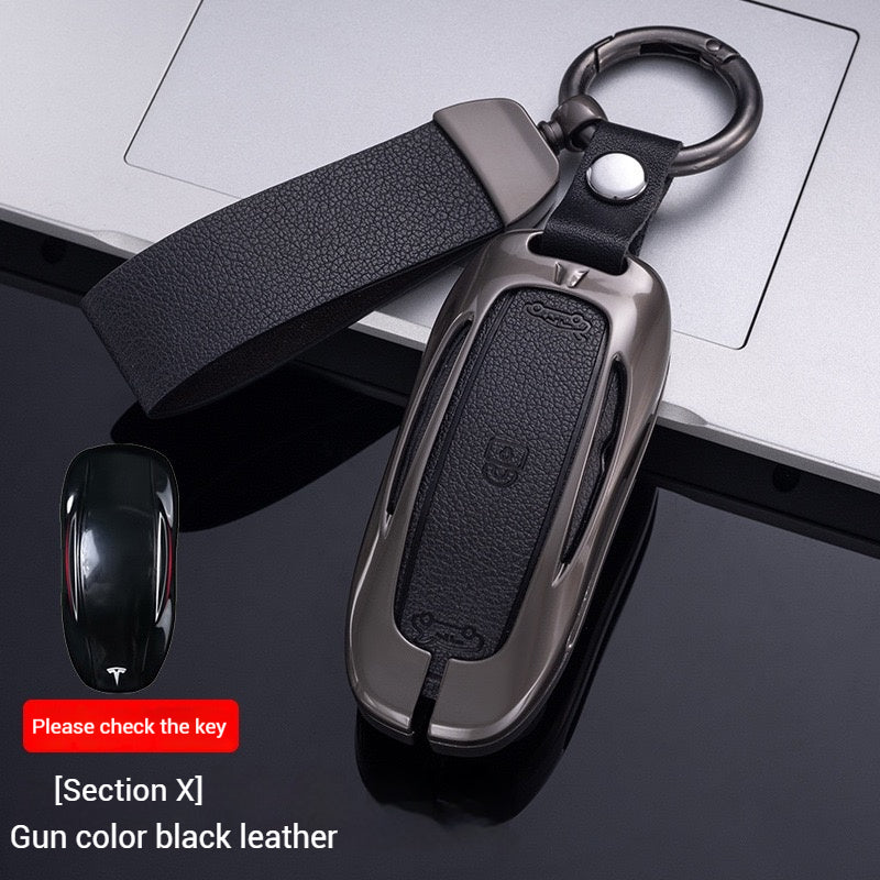 Cargue la imagen en el visor de la galería, Tesla Metal + PU Leather Smart Car Key Fob Case for Model 3, S, Y, X
