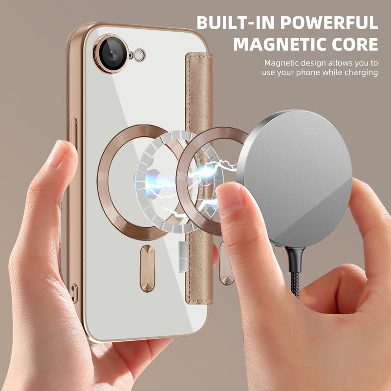 Load image into Gallery viewer, [Magsafe Compatible][With Card Slot] Apple iPhone 16e Golden Shield Magnetic Flip Leather Case - Polar Tech Australia
