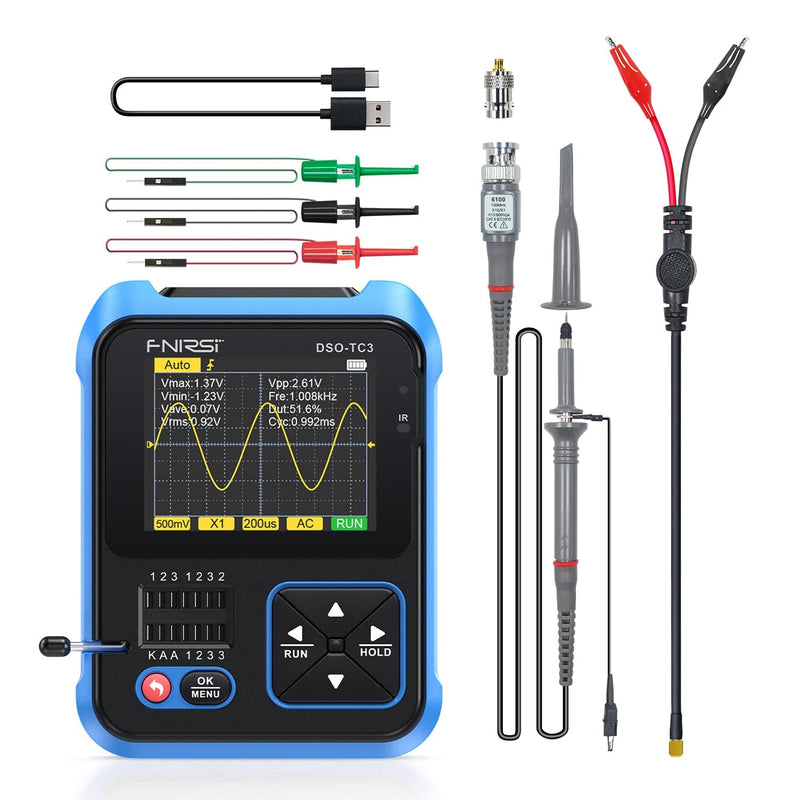 Chargez l&#39;image dans la visionneuse de la galerie, [DSO-TC3] FNIRSI Digital Oscilloscope Transistor Tester Signal Generator 3 in1 500Khz 10MSa/s Capacitor Resistor Diode 100K output - Polar Tech Australia
