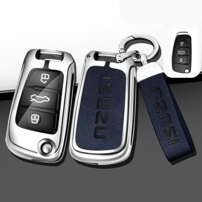 Chargez l&#39;image dans la visionneuse de la galerie, Isuzu Alloy + PU Leather Protection Car Key Fob Case Cover For D-MAX, MU-X, MUX
