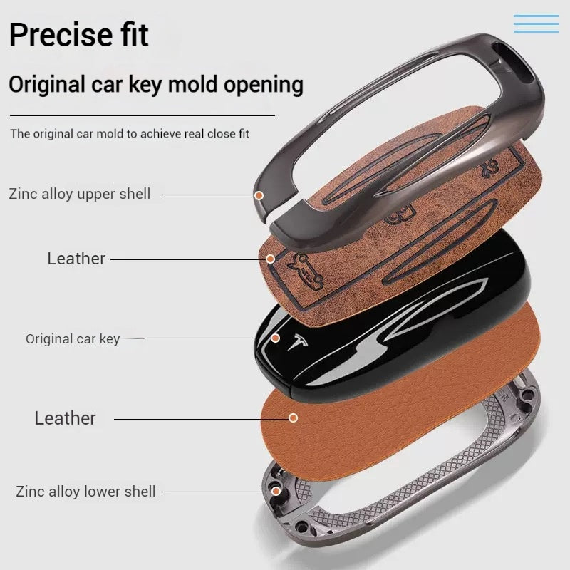 Cargue la imagen en el visor de la galería, Tesla Metal + PU Leather Smart Car Key Fob Case for Model 3, S, Y, X

