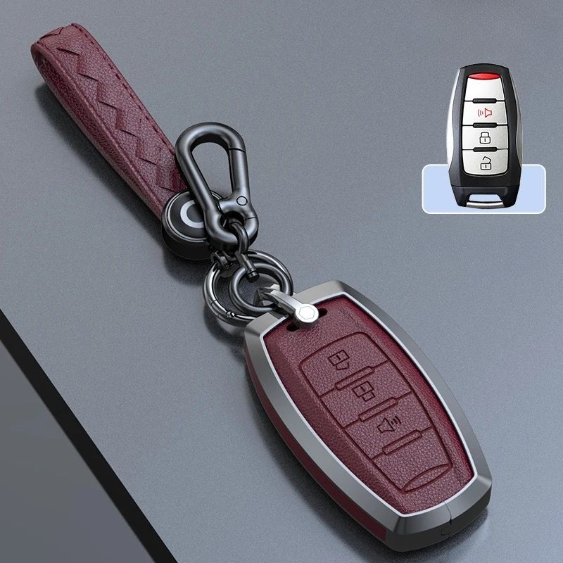 Cargue la imagen en el visor de la galería, Great Wall Zinc Alloy Leather Car Key Fob Case Cover For GWM Cannon (Pao) Passenger, Commercial
