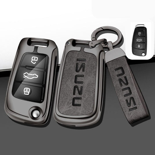 Isuzu Alloy + PU Leather Protection Car Key Fob Case Cover For D-MAX, MU-X, MUX