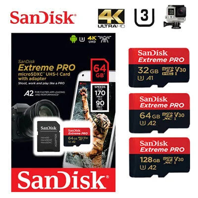 SanDisk Extreme Pro Micro Memory Card - 64GB 128GB 256GB 512GB 1TB A2 Class V30 170Mb/s