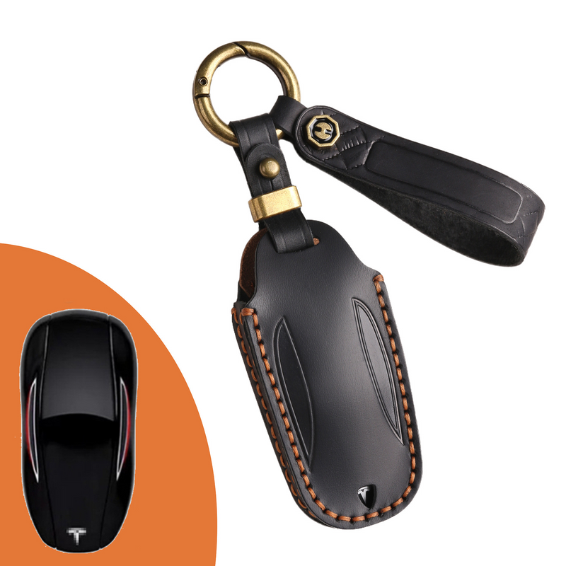 Cargue la imagen en el visor de la galería, Tesla Handcrafted Genuine Leather Car Key Fob Protective Cover Case For Model 3, Y, S, X
