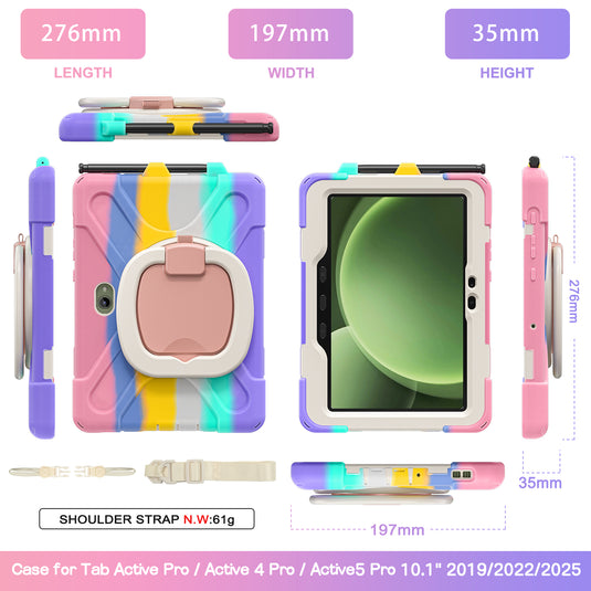 Samsung Galaxy Tab Active Pro / Active 4 Pro / Active 5 Pro Series - Heavy Duty 360 Degree Rotate Stand Hand Strap Case With Shoulder Strap - Polar Tech Australia