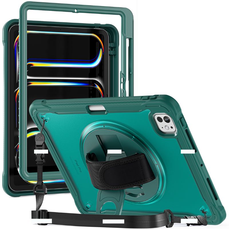 Load image into Gallery viewer, Apple iPad Pro 11&quot; (M4) 2024 5th Generation - 360 Degree Rotate Shockproof Heavy Duty Tough Stand Case Cover With Strap &amp; Pen Holder - Polar Tech Australia
