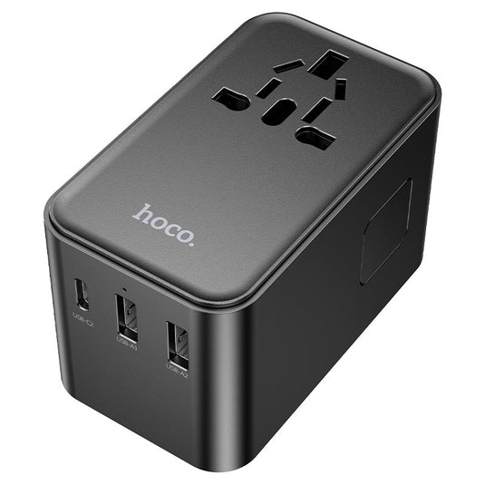 [AC18] HOCO Universal 4 Ports PD 35W Conversion charger with dual USB-A ports, AC socket and built-in Type-C cable Converter Wall Charger International Travelling Adapter - Polar Tech Australia