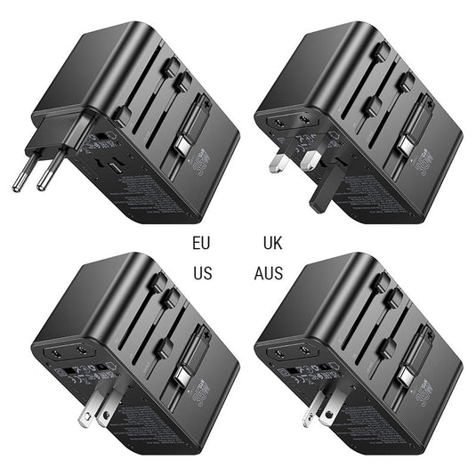 [AC18] HOCO Universal 4 Ports PD 35W Conversion charger with dual USB-A ports, AC socket and built-in Type-C cable Converter Wall Charger International Travelling Adapter - Polar Tech Australia