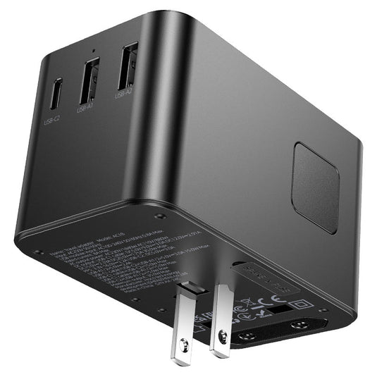 [AC18] HOCO Universal 4 Ports PD 35W Conversion charger with dual USB-A ports, AC socket and built-in Type-C cable Converter Wall Charger International Travelling Adapter - Polar Tech Australia