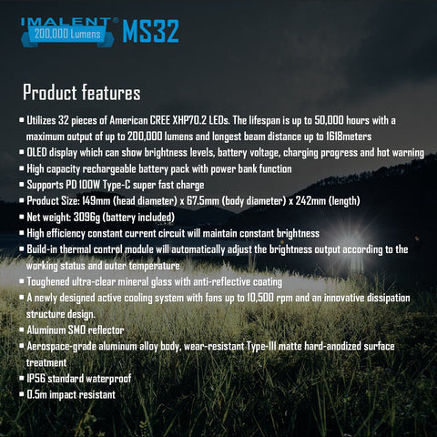 Cargue la imagen en el visor de la galería, [MS32] IMALENT Brightest Powerful Flashlight 200,000 Lumens, 1618 Meter Throw - Polar Tech Australia
