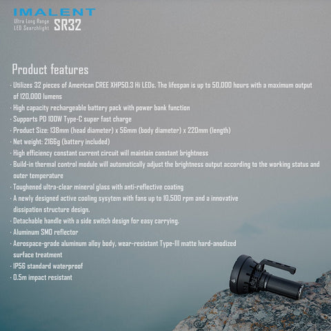 Cargue la imagen en el visor de la galería, [SR32] IMALENT Longest Throw Flashlight 120,000 Lumens , 2080 meters
