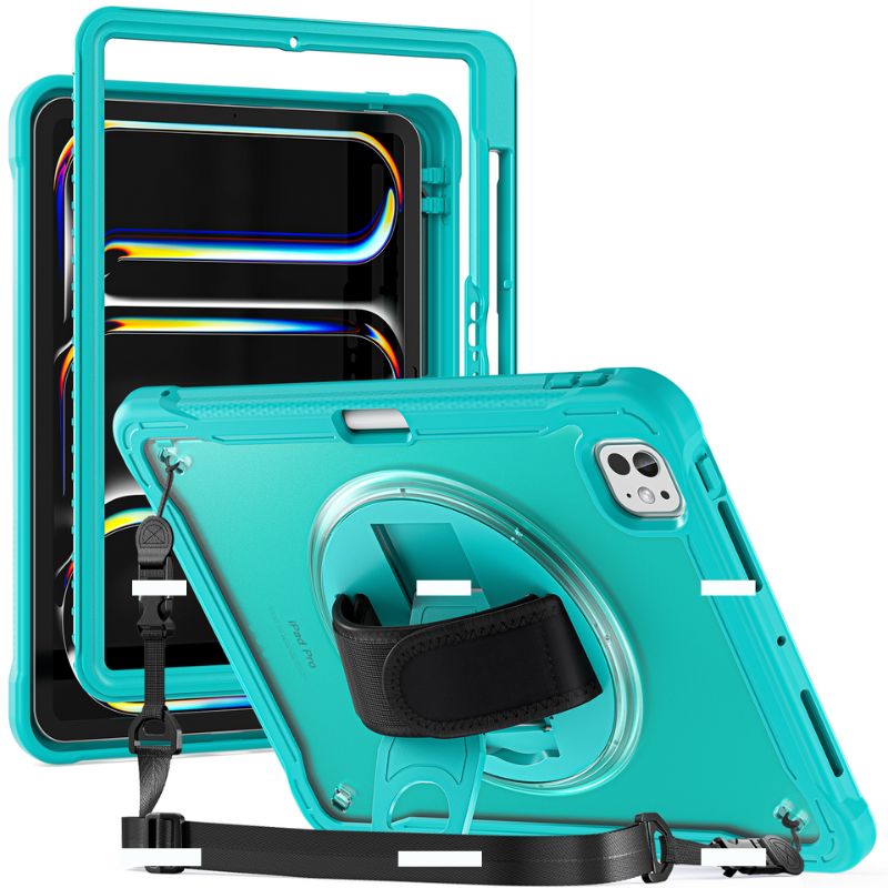 Load image into Gallery viewer, Apple iPad Pro 11&quot; (M4) 2024 5th Generation - 360 Degree Rotate Shockproof Heavy Duty Tough Stand Case Cover With Strap &amp; Pen Holder - Polar Tech Australia
