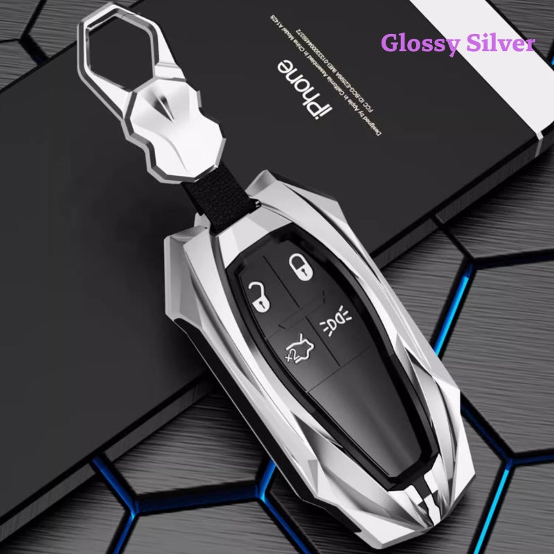 Cargue la imagen en el visor de la galería, Shockproof Zinc Alloy &amp; Silicone Car Key Fob Case Cover with Lock Buckle for Maserati Levante, MC20, Ghibli, Quattroporte 2014-2022 – Premium Protection Cover
