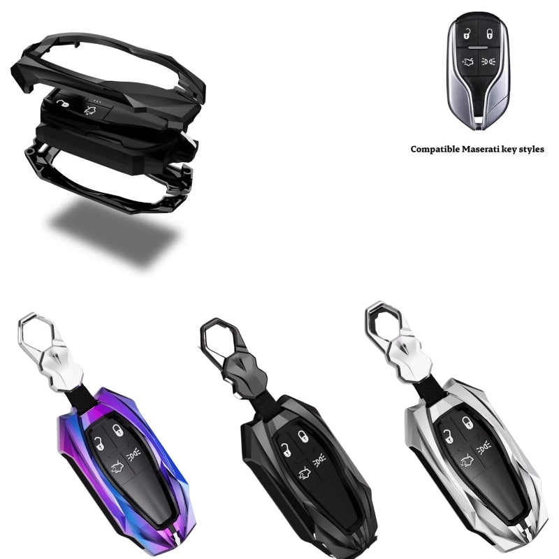 Cargue la imagen en el visor de la galería, Shockproof Zinc Alloy &amp; Silicone Car Key Fob Case Cover with Lock Buckle for Maserati Levante, MC20, Ghibli, Quattroporte 2014-2022 – Premium Protection Cover
