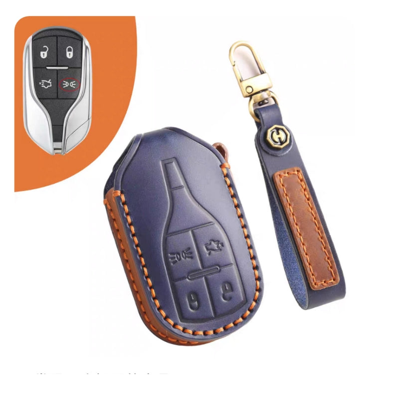 Load image into Gallery viewer, Luxury Genuine Leather Car Key Fob Case Cover for Maserati Levante, MC20, Ghibli, Quattroporte 2014-2022 – Shockproof, Handcrafted &amp; Gift-Ready
