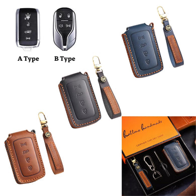 Luxury Genuine Leather Car Key Fob Case Cover for Maserati Levante, MC20, Ghibli, Quattroporte 2014-2022 – Shockproof, Handcrafted & Gift-Ready