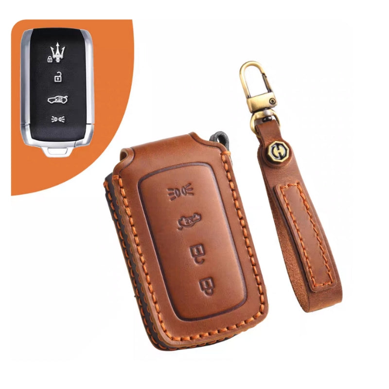 Load image into Gallery viewer, Luxury Genuine Leather Car Key Fob Case Cover for Maserati Levante, MC20, Ghibli, Quattroporte 2014-2022 – Shockproof, Handcrafted &amp; Gift-Ready
