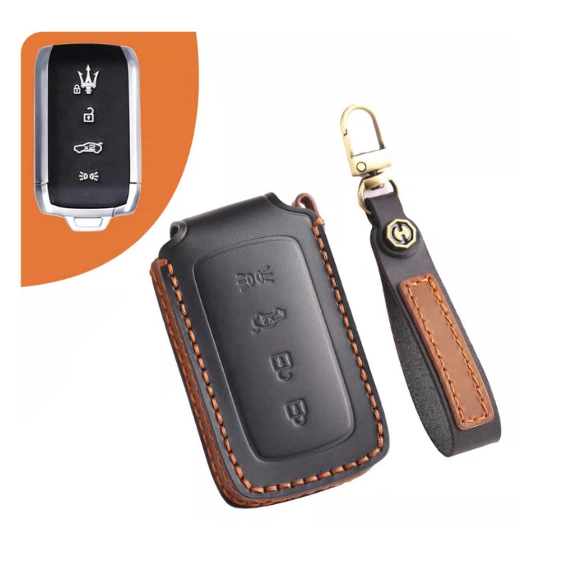 Load image into Gallery viewer, Luxury Genuine Leather Car Key Fob Case Cover for Maserati Levante, MC20, Ghibli, Quattroporte 2014-2022 – Shockproof, Handcrafted &amp; Gift-Ready

