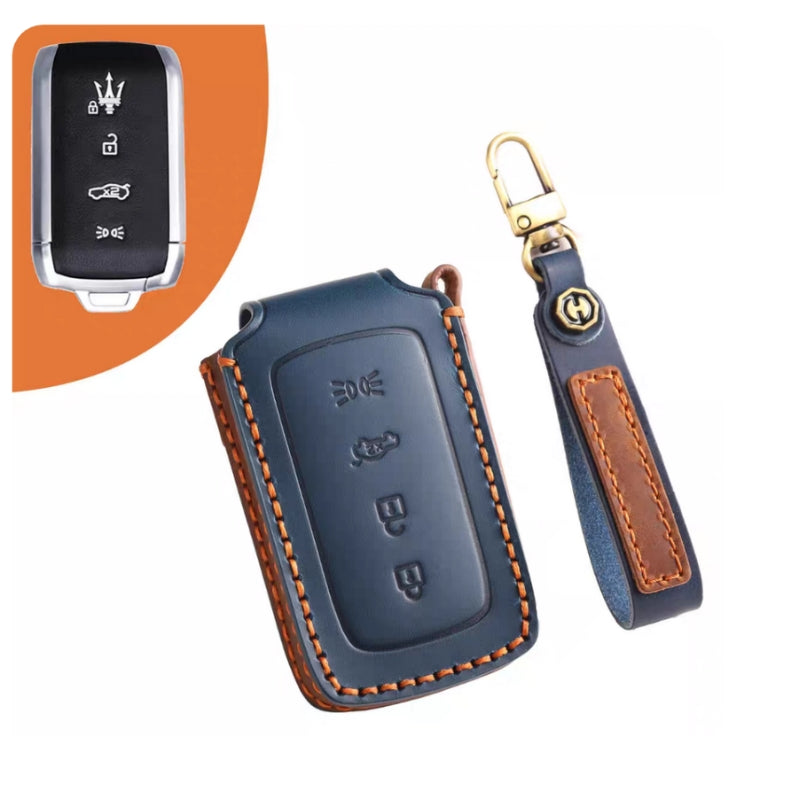 Load image into Gallery viewer, Luxury Genuine Leather Car Key Fob Case Cover for Maserati Levante, MC20, Ghibli, Quattroporte 2014-2022 – Shockproof, Handcrafted &amp; Gift-Ready
