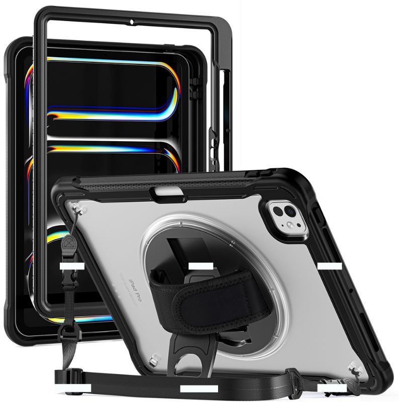 Load image into Gallery viewer, Apple iPad Pro 11&quot; (M4) 2024 5th Generation - 360 Degree Rotate Shockproof Heavy Duty Tough Stand Case Cover With Strap &amp; Pen Holder - Polar Tech Australia
