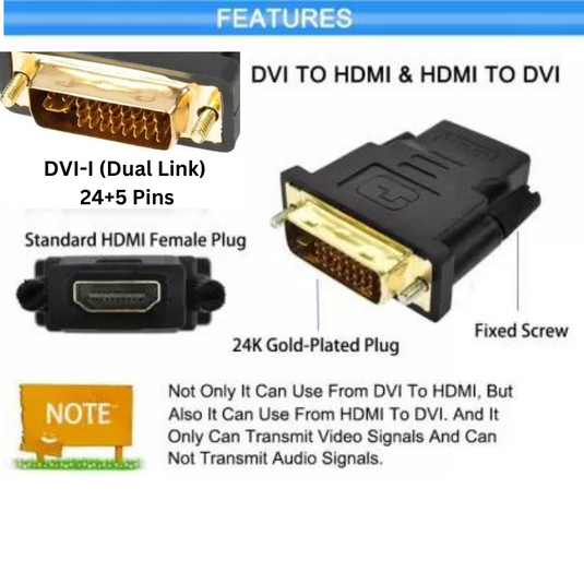 HDMI Female to DVI-I (Dual Link) 24+5 Pins PLUG ADAPTOR Adapter CONVERTER - Polar Tech Australia