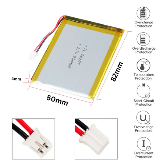 [PH2.0-JST Connector][405080] Universal 2500mAh 3.7V Rechargeable Li-Ion Lithium Polymer Battery - Polar Tech Australia