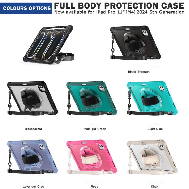 Load image into Gallery viewer, Apple iPad Pro 11&quot; (M4) 2024 5th Generation - 360 Degree Rotate Shockproof Heavy Duty Tough Stand Case Cover With Strap &amp; Pen Holder - Polar Tech Australia
