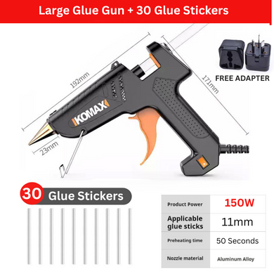 Komax 150W Portable Large DIY Glue Gun + 30 x 11mm Glue Stickers