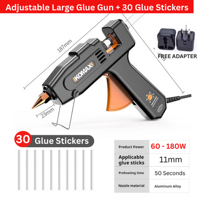 Komax 5 Adjustable Temperature 60W-180W Portable Large DIY Glue Gun + 30 x 11mm Glue Stickers