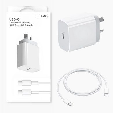 45W PD USB-C Type-C Port iPhone 17/16/15 & iPad Pro Air & MacBook Air - Wall Travelling Charger Adapter With Cable -  (SAA Approved/AU Plug)