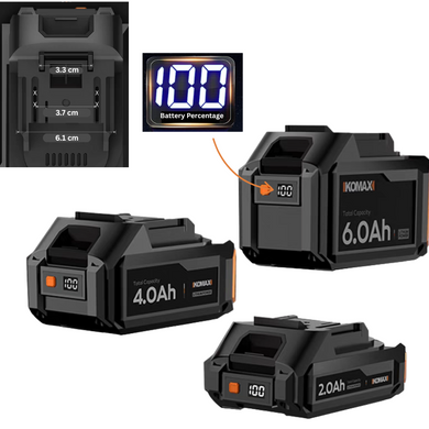 Komax Universal Replacement Tool 21V Battery 2Ah/4Ah/6Ah With Digital Battery Percentage Display
