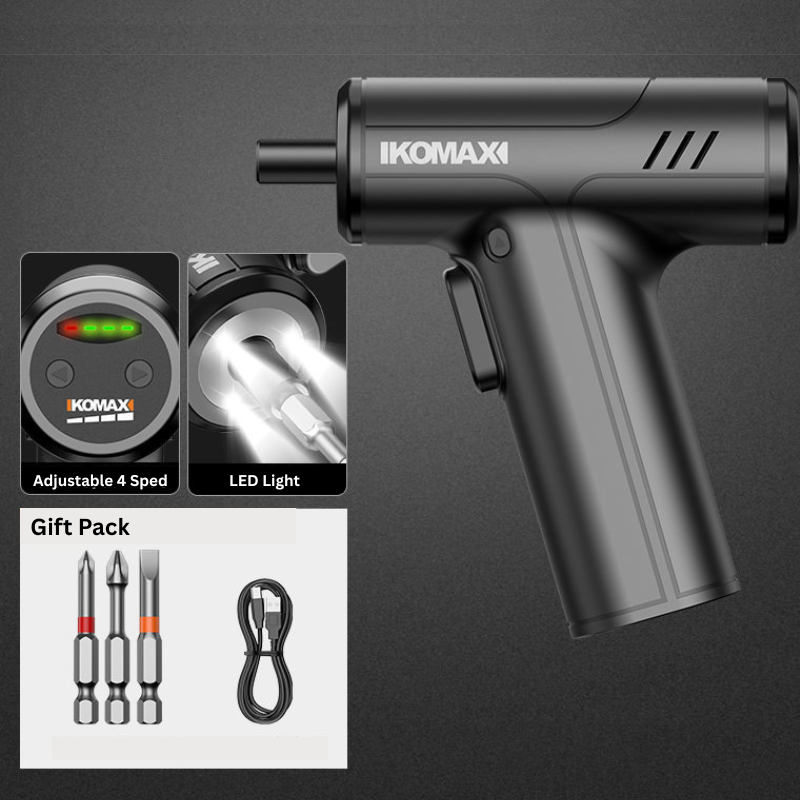 Chargez l&#39;image dans la visionneuse de la galerie, Komax Black Portable USB Rechargeable 4 Speed Cordless Electric Screwdriver with LED
